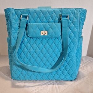Vera Bradley Blue Quilted Tote Bag with Luxurious Texture